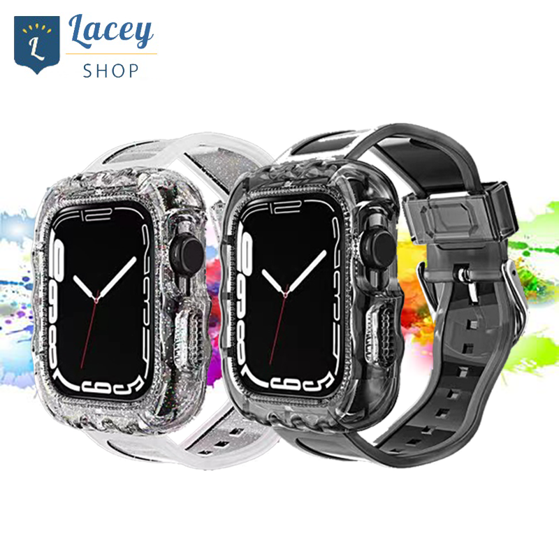 2 in 1 Strap Jam Apple Watch Band Case Clear Glacier Wave Pattern iWatch 38  40 41 42 44 45 49 mm