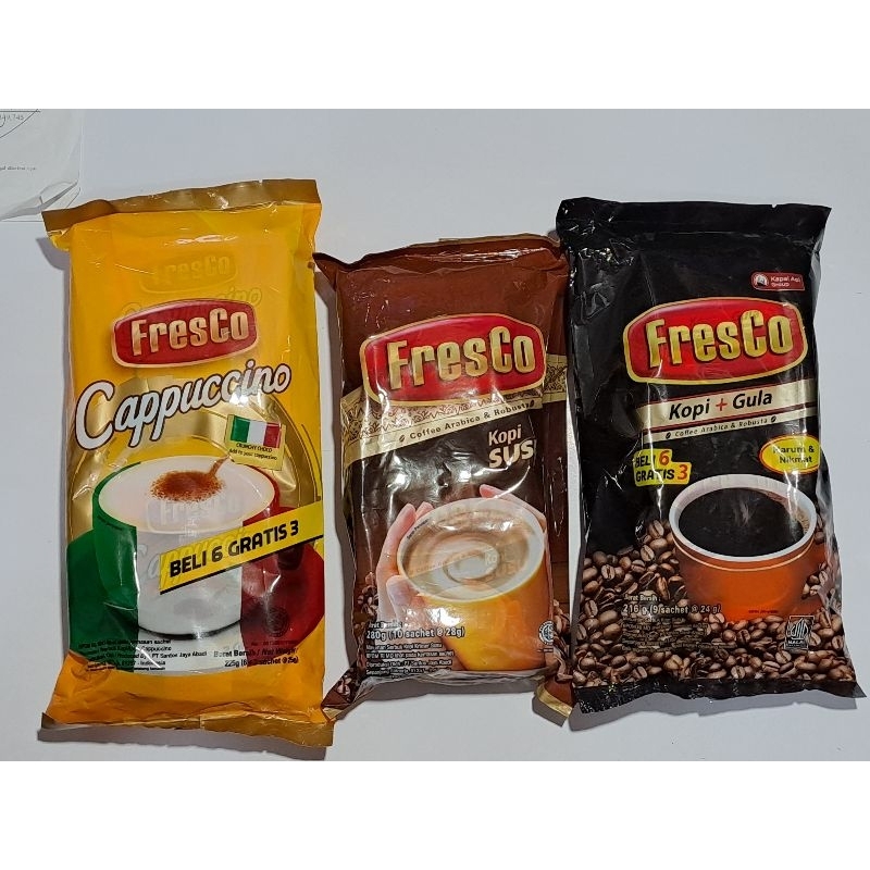 PROMO FRESCO beli 6gratis 3, fresco cappuccino, fresco kopi + gula, fresco kopi susu