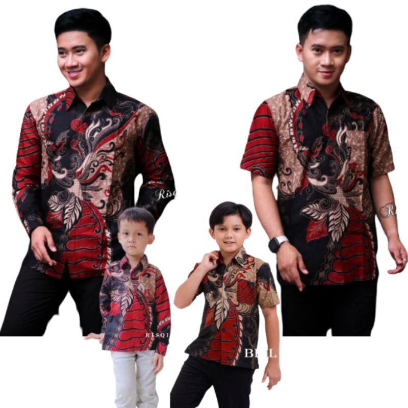 KEMEJA HEM BATIK PRIA M L XL XXL MOTIF SANGKURIANG MERAH