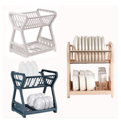 Rak Wadah Piring Mangkok Gelas Plastik 2 Susun / Tempat Pengering Cuci Susun Piring / Rak Penyimpanan Organizer Dapur Minimalis / Dish Drying Rack 2 Layer Tirisan Cucian Air Gantungan Serbaguna [MF]