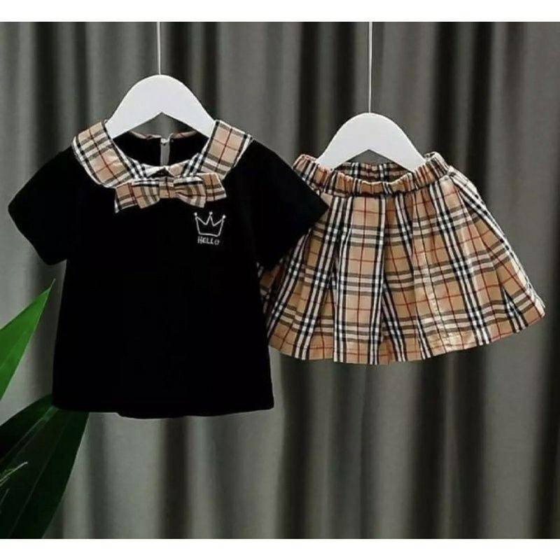 Setelan Rok Bayi Newborn Burbery 6-24 Bulan Brown Baby Girl Cute