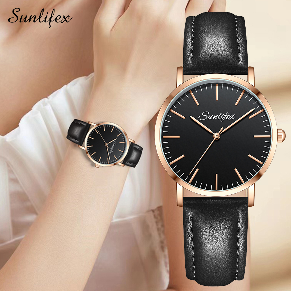 SUNLIFEX Jam Tangan Wanita Original Kecil Anti Tahan Air Kulit Branded Analog Women Watch (Kirim Kartu Garansi + Kotak)