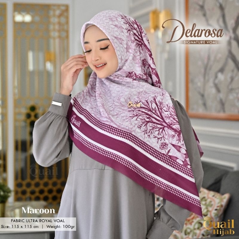 Jilbab Segi Empat Voal Motif Original Quail Hijab DELAROSA SERIES