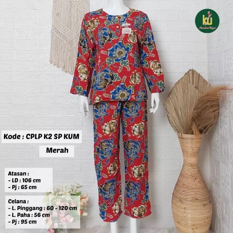 SETELAN LENGAN PANJANG CELANA PANJANG BATIK KENCANA UNGU ASLI