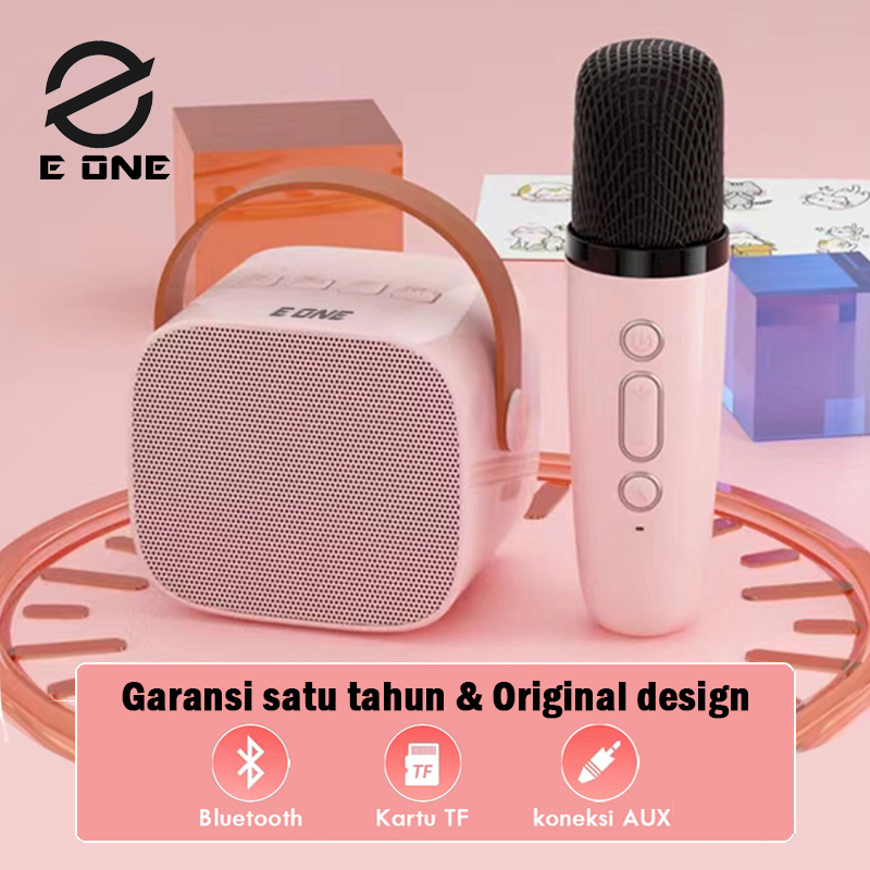 E ONE mini speaker bluetooth karaoke set lengkap ori speaker bluetooth  mic wireless - Garansi 1 tahun