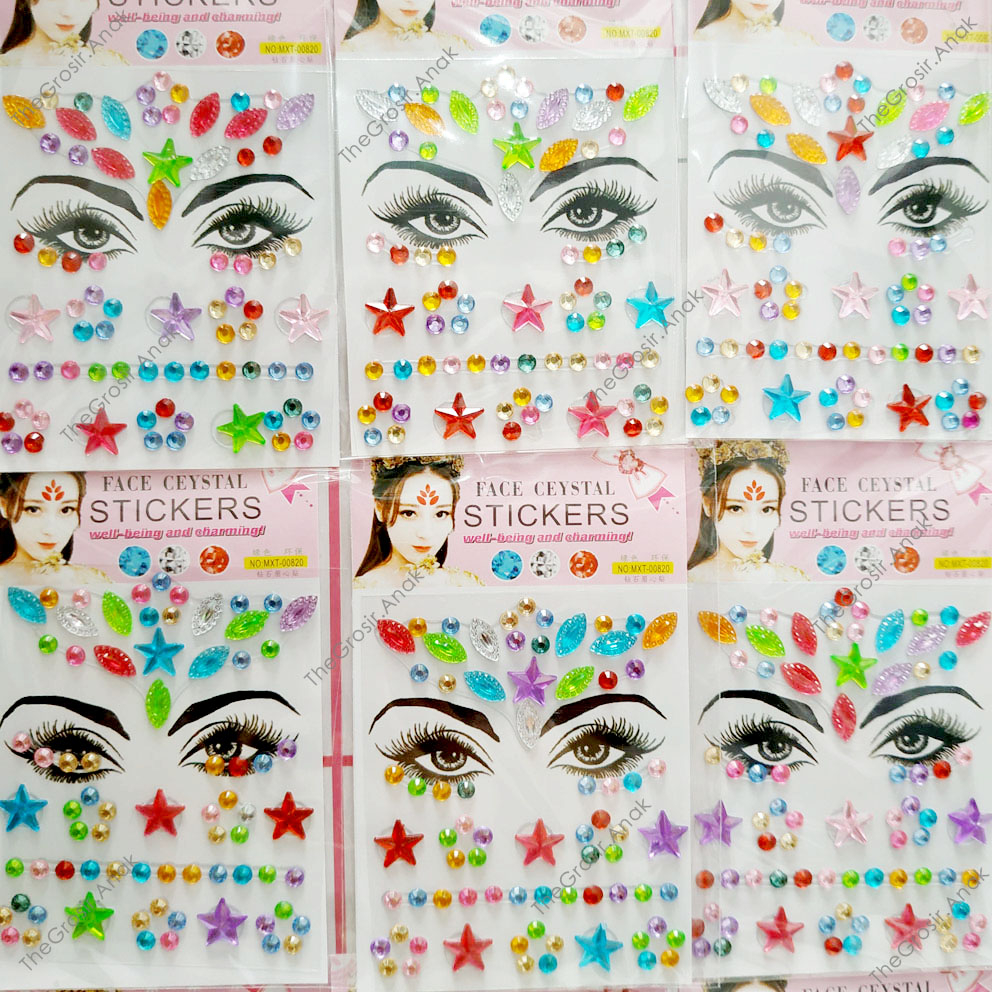 Face Sticker Makeup GROSIR LEMBARAN isi 20pc WARNA RANDOM Manik Wajah Mata Stiker Kristal Diamond