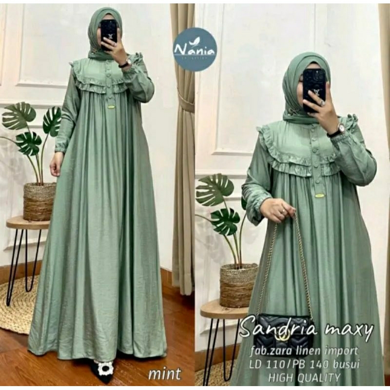 Sandria Dress/gamis crinkle airflow premium/gamis jumbo size  M -L-XL -XXL   LD  100   105   110   120