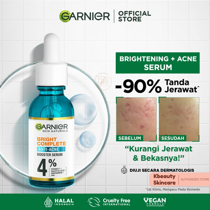 Garnier Bright Complete Anti Acne Serum 15/30ml- Skincare Wajah Jerawat Treatment Flek Hitam Semua B