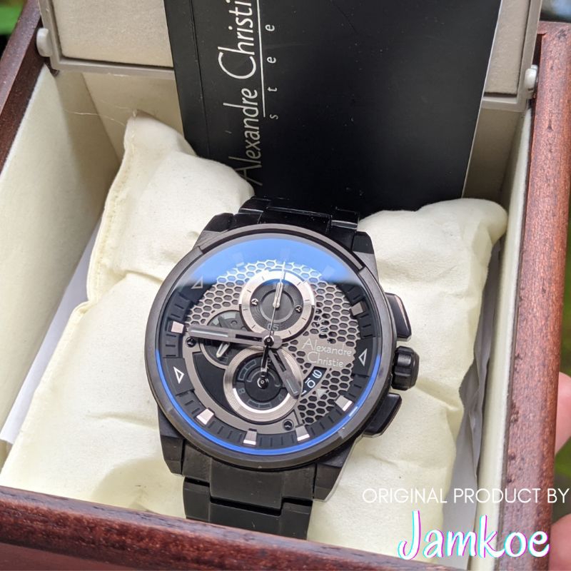 Jam Tangan Alexandre Christie Type 6618 MC Pria Original Anti Air Strap Rantai Hitam Stainlist Water