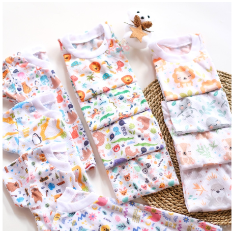 Kaos Oblong Bayi Setali Harian Putih Full Print KARTUN Motif random 0-10 Bulan