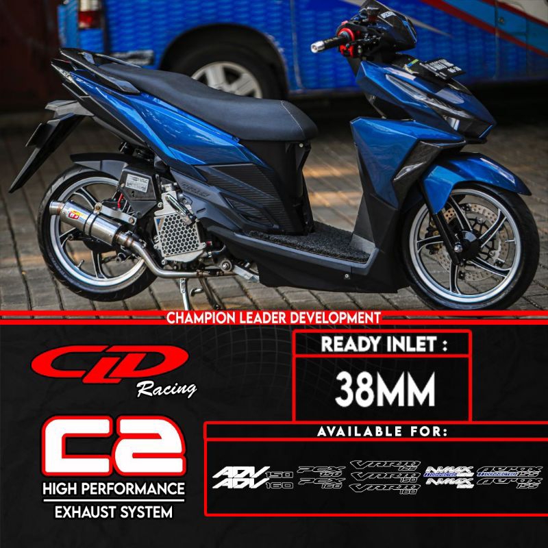 Knalpot CLD Racing Type C2 Bulat dan Three Oval(ROAD RACE).. Vario 125/150 OLD/NEW..PCX 150..NMAX..A