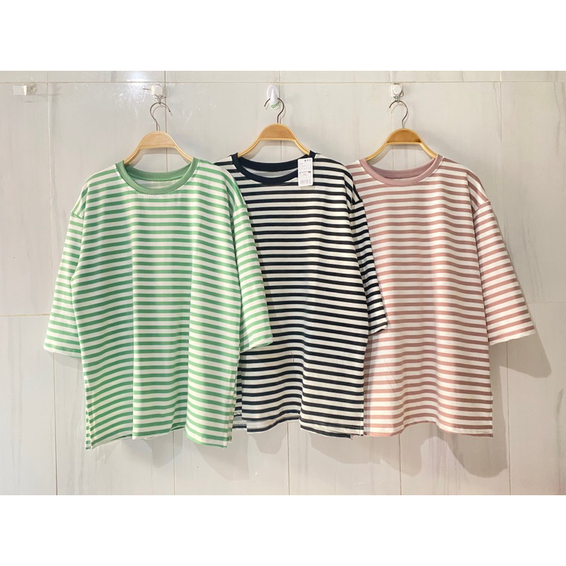 9435 atasan kaos wanita salur kaos babyterry oversize atasan wanita oversize atasan jumbo