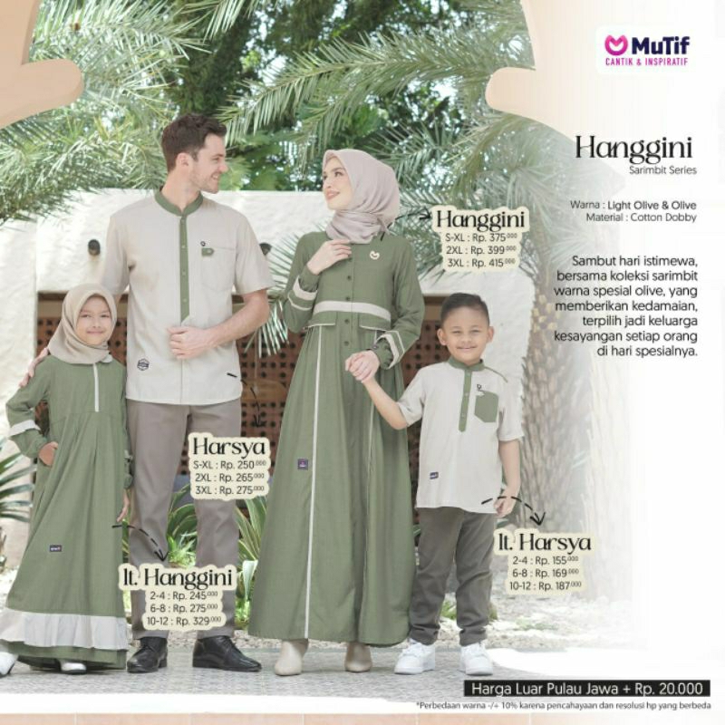 Mutif Sarimbit Hanggini Light Olive Lily Green Mutif Hanggini Mutif Man Harsya Little Mutif Hanggini Harsya Baju Muslim Gamis Sarimbit Keluarga Family Series Terbaru Ori Lebaran 2023