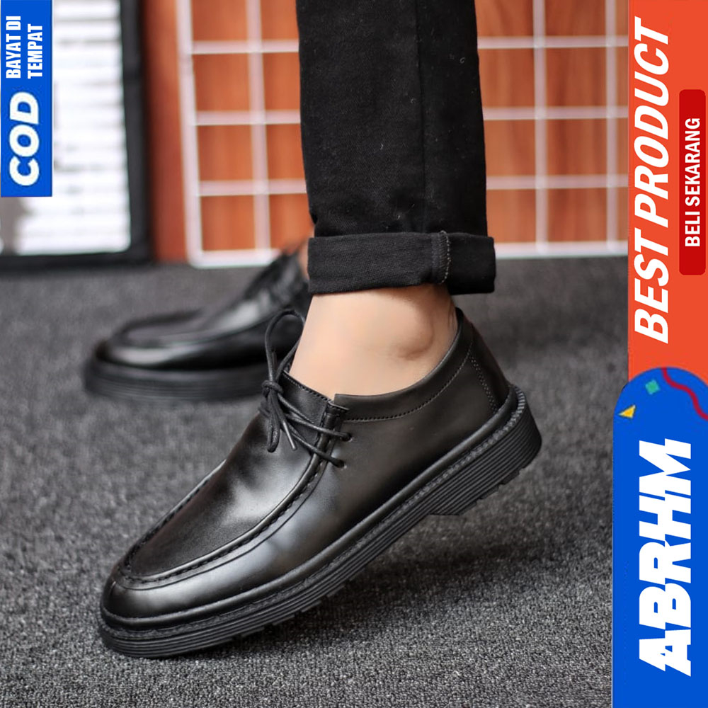 ABRHM Sepatu Casual Formal Pantofel Chuncky Kerja Pria Hitam