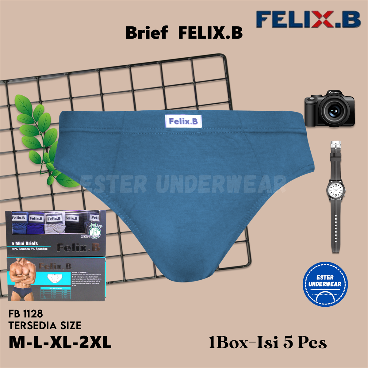 Felix.B Bamboo Spandex Mini Briefs 5in1 FB1128-5 Isi 5 Pcs