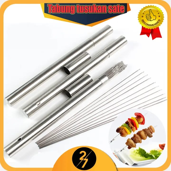 Tempat Tusukan sate tabung penyimpanan wadah tusuk sate portable stainless steel 35cm