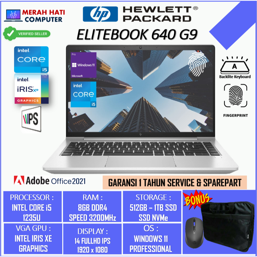 LAPTOP HP ELITEBOOK 640 14 G9 INTEL I5 1235U 8GB 1TB 14FHD IPS BL FP  WINDOWS 11 PROFESSIONAL SILVER ORIGINAL TERLARIS