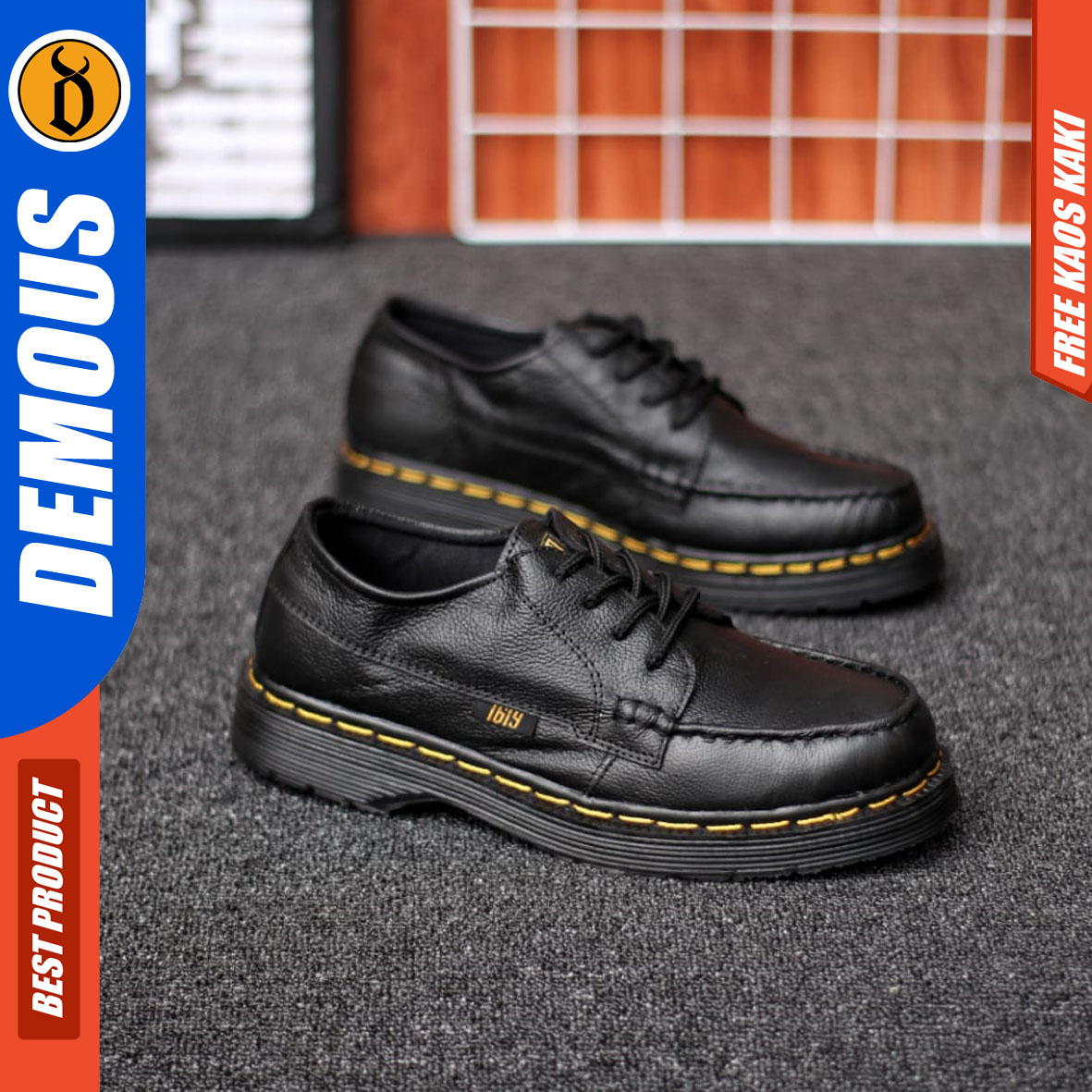 DEMOUS GON - Sepatu Docmart Pantofel Formal Low Boots Kulit Asli Kerja Pria