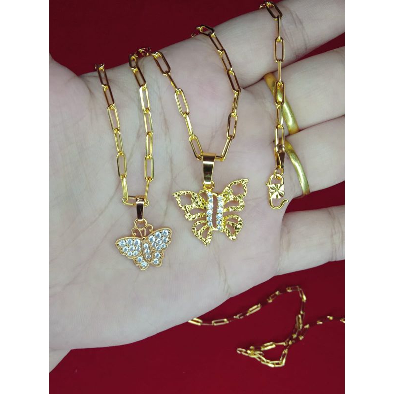 kalung paperclip kupu 50cm lapis emas 24k