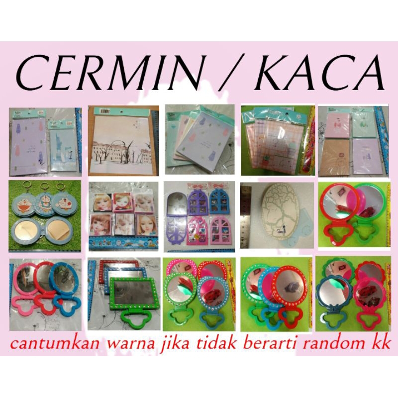 Aksesoris gantungan cermin kaca lipat gantung meja saku bahan kertas karton plastik warna motif gamb