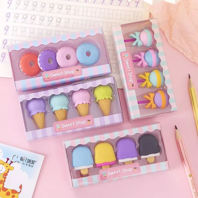 

4 Buah Penghapus Pensil Eraser Set Box Lucu