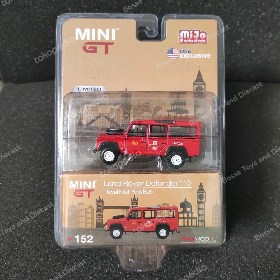 Mini GT #152 Land Rover Defender 110 UK Royal Mail Post Bus MIJO
