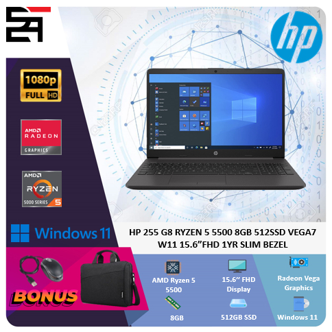 Laptop Hp 255 G8 Ryzen 5 5500 RAM 24GB 512GB SSD Vega8 Windows 11 15.6 Inchi Full HD