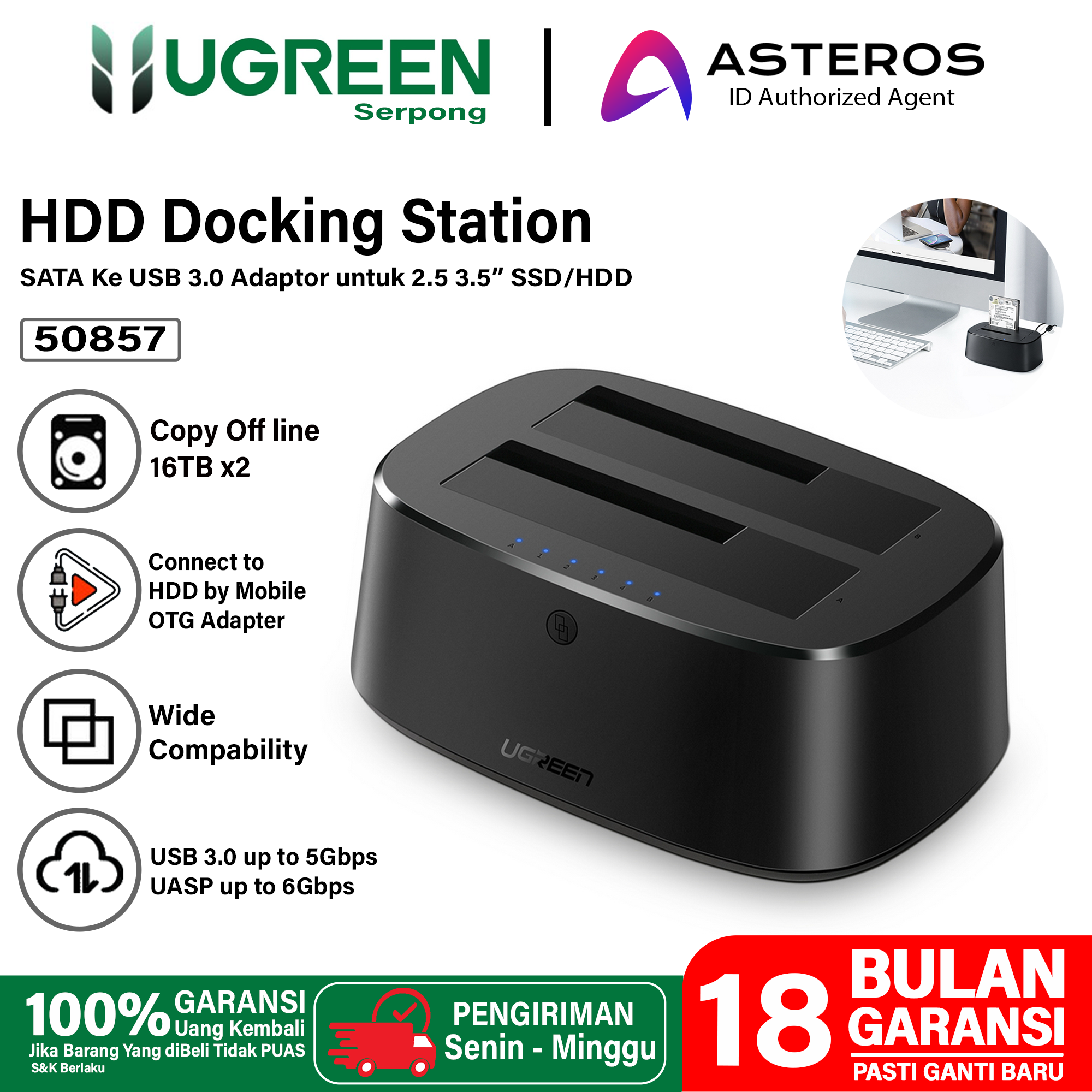 UGREEN USB 3.0 to SATA 2.5 3.5 inch Dual Bay External HDD Docking Station