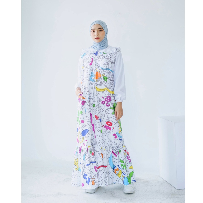 FLORA MIDI DRESS WANITA DEWASA KATUN MOTIF PREMIUM ZAILA DRESS