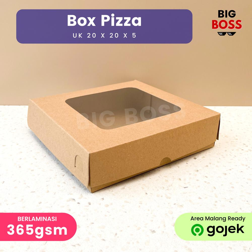 Kotak Pizza Brownies 20x20x5 Coklat Laminasi / Dus Cake Kue Roti / Box Puff Pastry Jendela