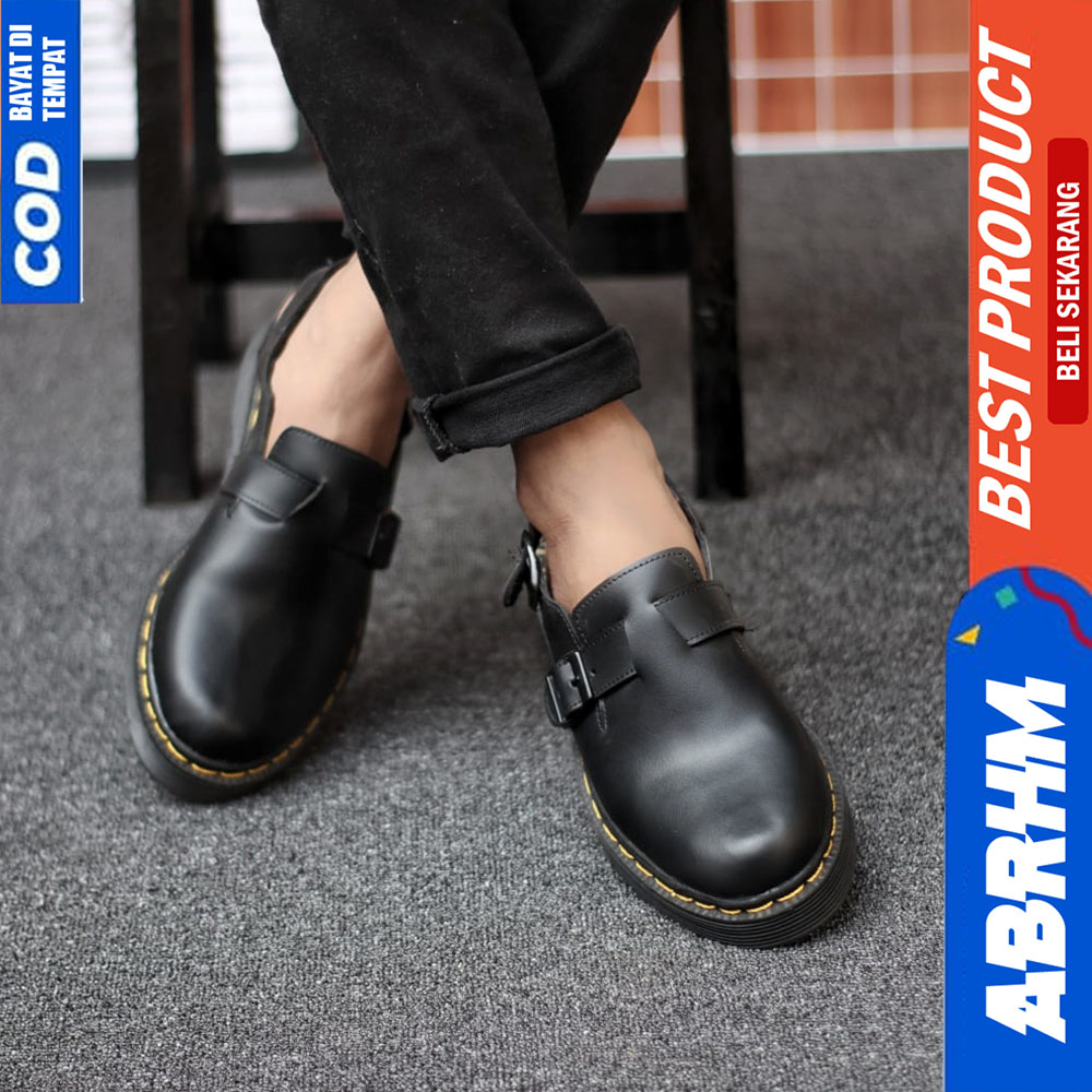 ABRHM Sepatu Sandal Bustong Pria Casual Kulit Slop Hitam