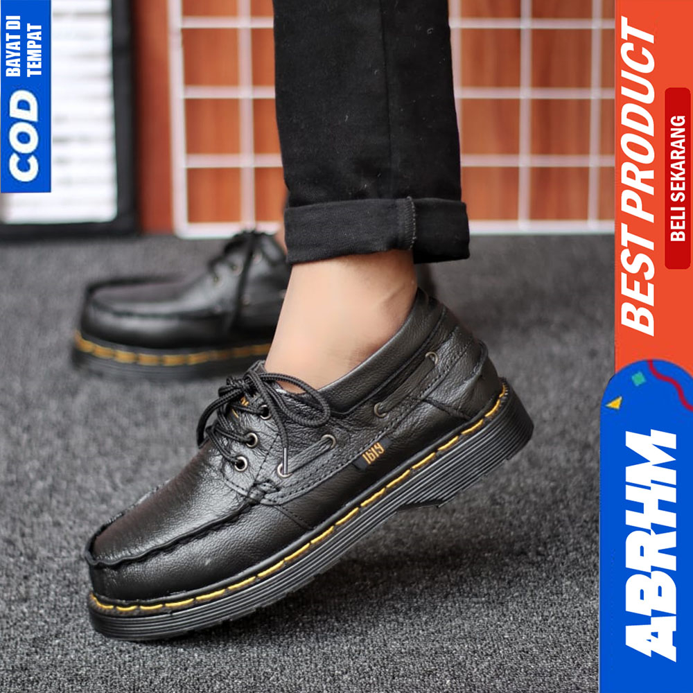 ABRHM Sepatu Pantofel Formal Pria Docmart Low Boots Kulit Asli Kerja Hitam Luzio