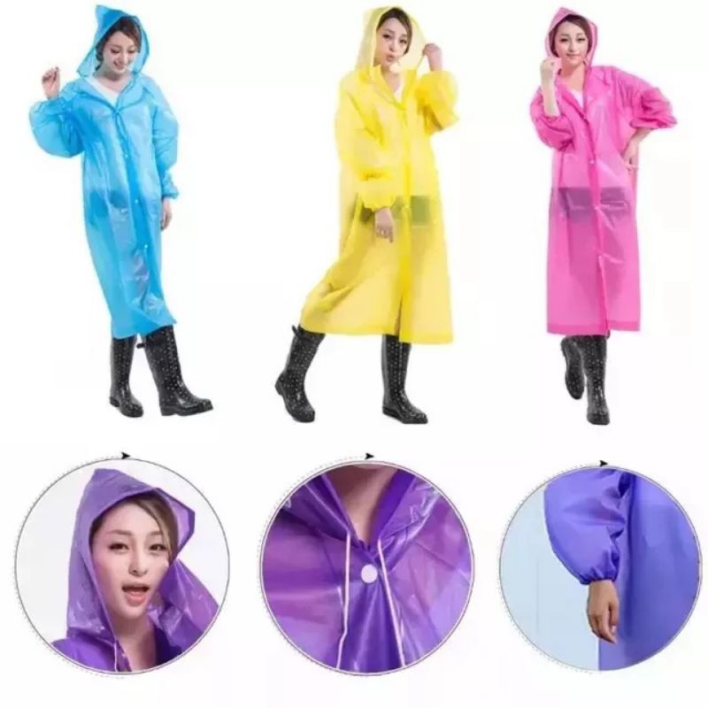 Jas Hujan Dewasa Model Poncho Waterproof Bahan EVA Tebal / Jas Hujan Mantel Korea + Hoodie Semi Tran