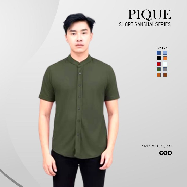 Kemeja Polos Pria Ciangi Lengan Pendek Kerah Sanghai Bahan Pique