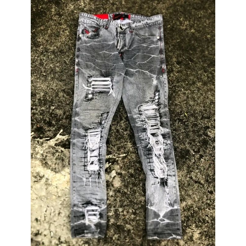 Denim itup Ham jeansku H1 biker patch acid grey