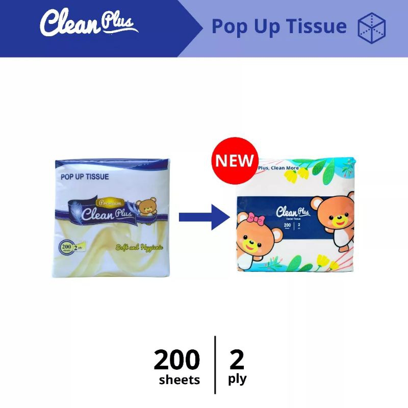 CLEAN PLUS TISSU POP UP 200S X 6 PCS GRATIS TEMPAT TISSU / FACIAL TISSU / POP UP