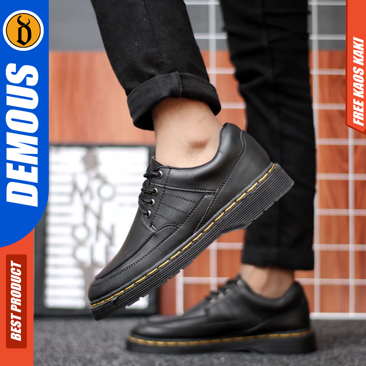 DEMOUS MARKIS - Sepatu Pantofel Docmart Low Boots Formal Casual Pria Kulit PU