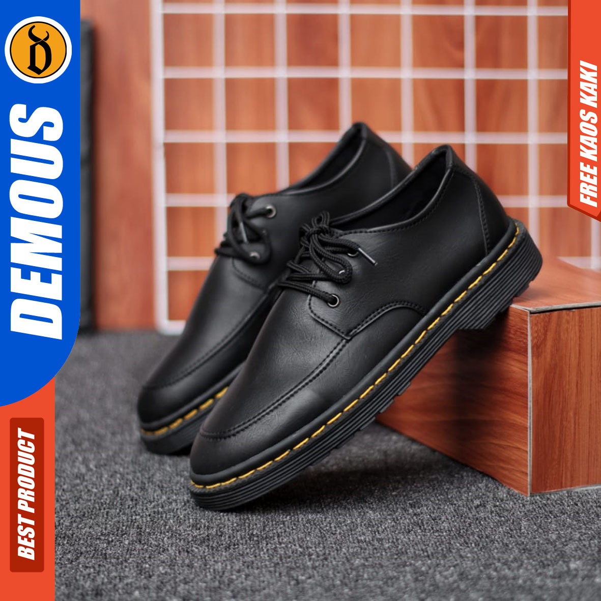 DEMOUS MARKIS - Sepatu Pantofel Docmart Low Boots Formal Casual Pria Kulit PU