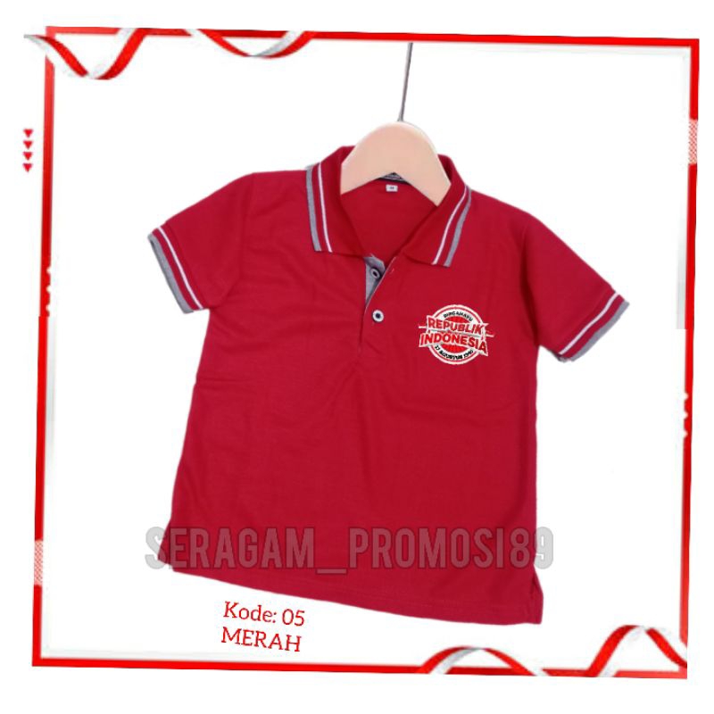 KAOS KERAH HUT RI ANAK-ANAK / KAOS ANAK 17 AGUSTUS / KAOS DIRGAHAYU REPUBLIK INDONESIA ANAK LAKI &amp; PEREMPUAN / KAOS INDONESIA