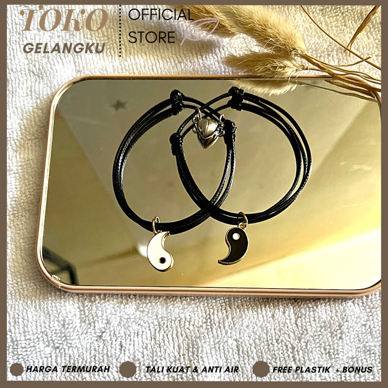 (2pcs) Gelang Yin Yang Putih Hitam / Gelang Couple Magnet tali wanita pria besti