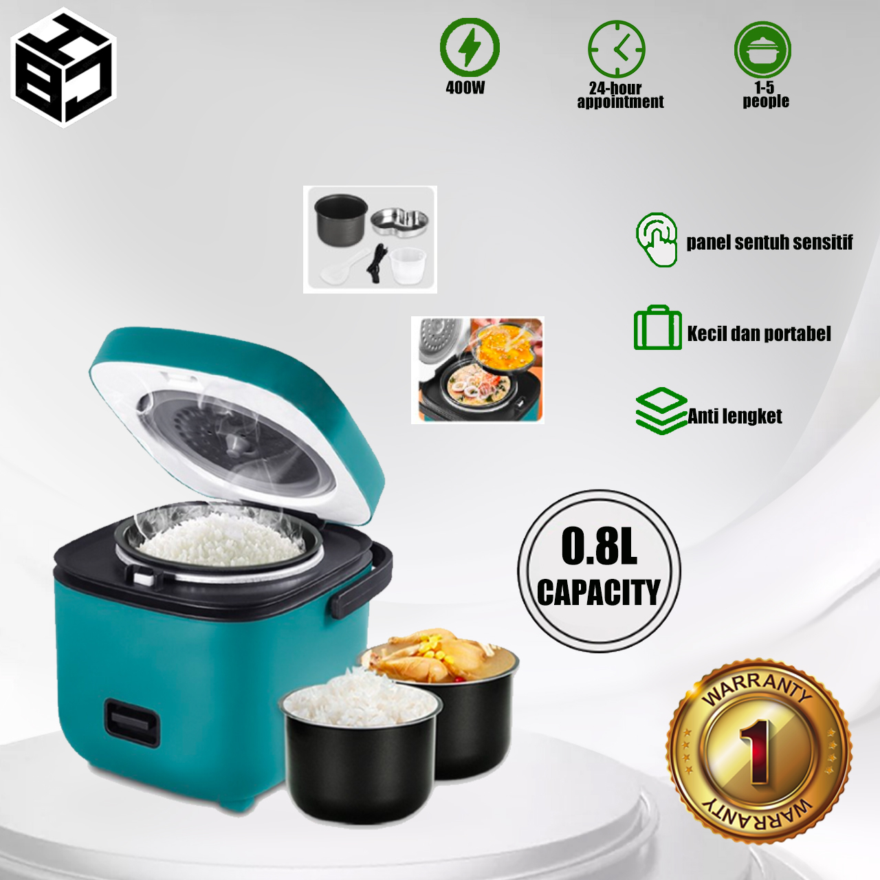 BJH Mini Rice Cooker 0.8L Penanak Nasi Kecil Anak Kos Mewah Magic Food Grade Tahan Aus student versi