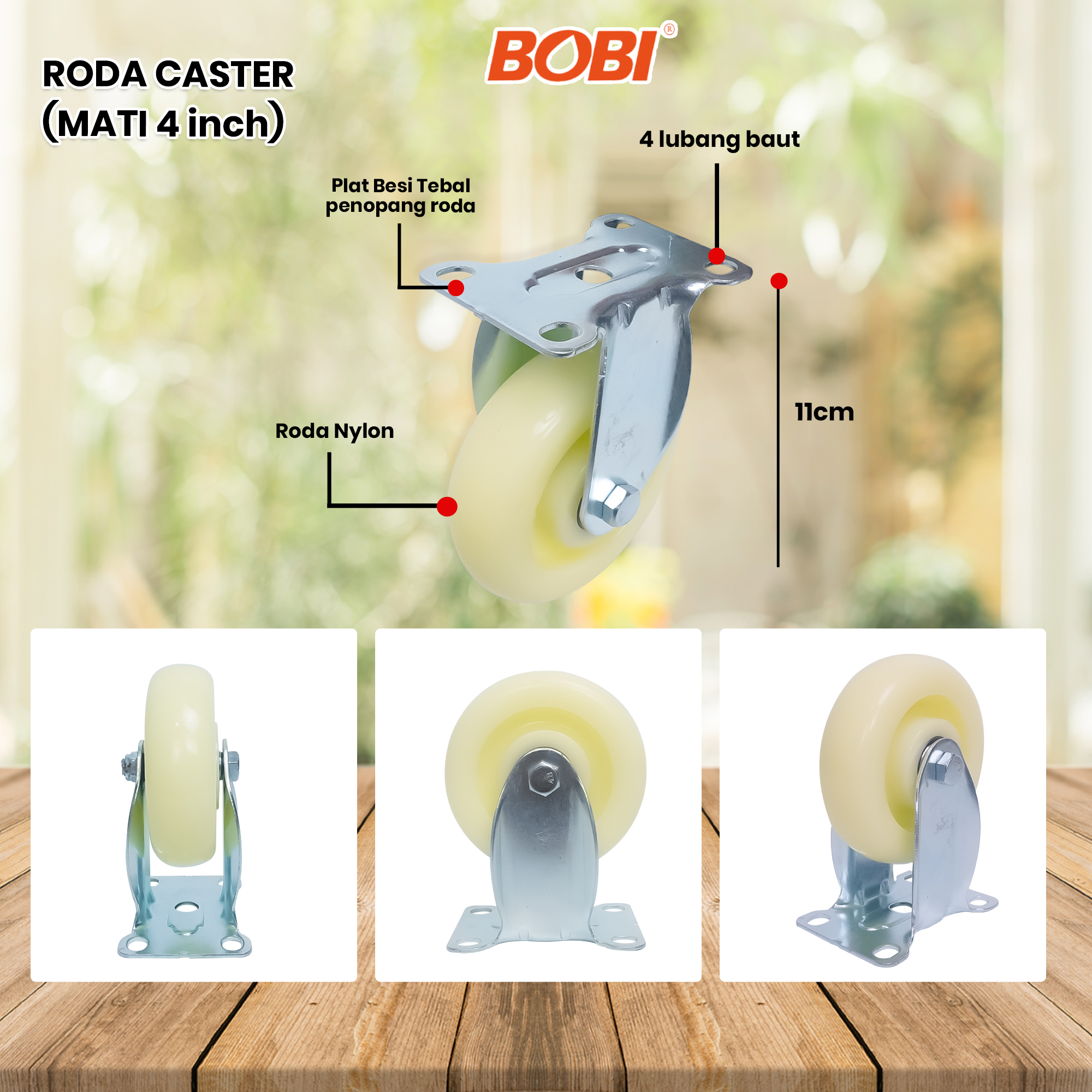 Roda Caster PVC NYLON // Roda Etalase Lemari 4 inch // Roda Serbaguna BOBI - Warna Random