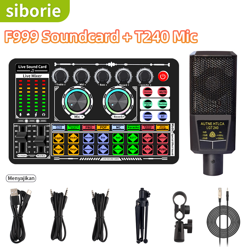 Siborie Soundcard F999 Audio USB External Sound Card mic Mixer Bluetooth phone PC