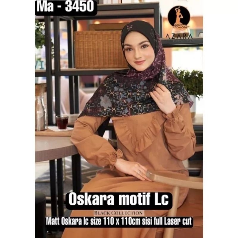 HIJAB SEGI EMPAT MOTIF OSKARA HITAM