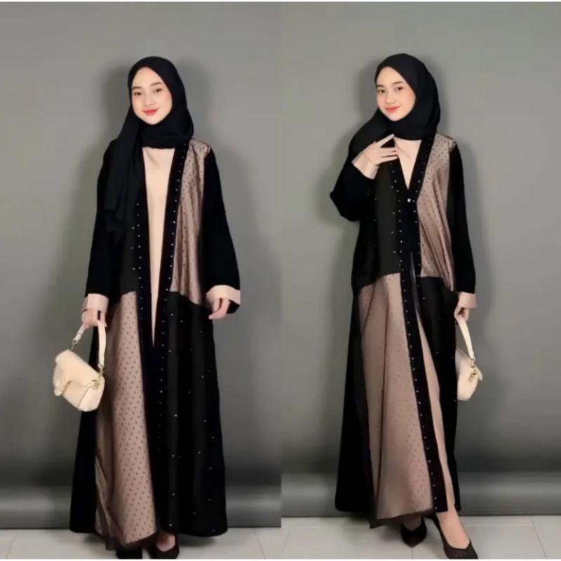 Abaya dress kombi brukat nude