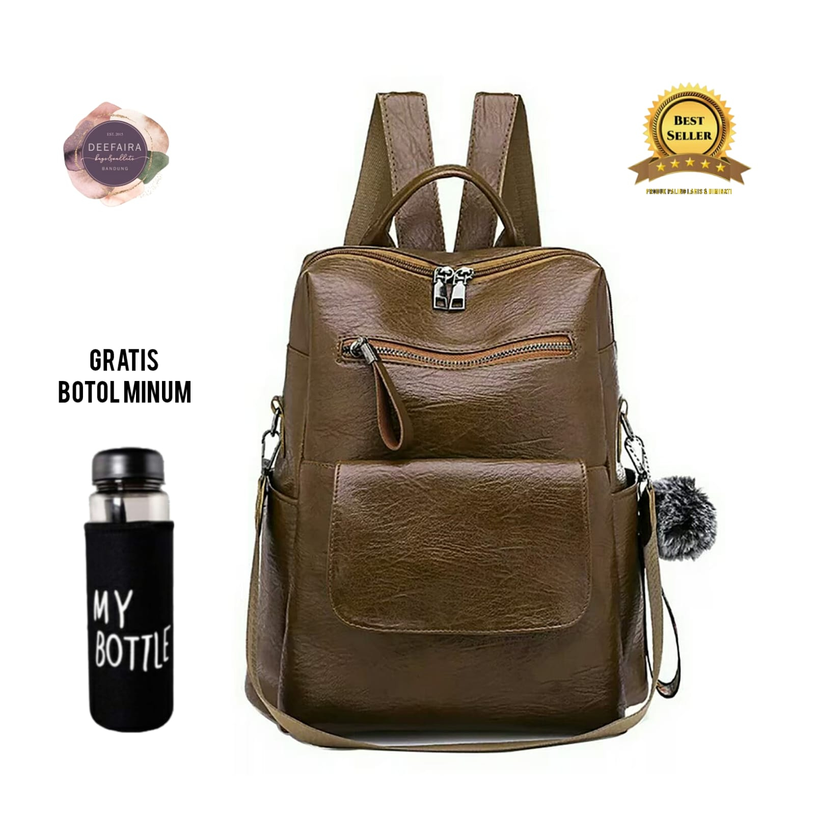 Tas Ransel Kulit Wanita Terlaris Model lOV 11 Gratis Botol Minum