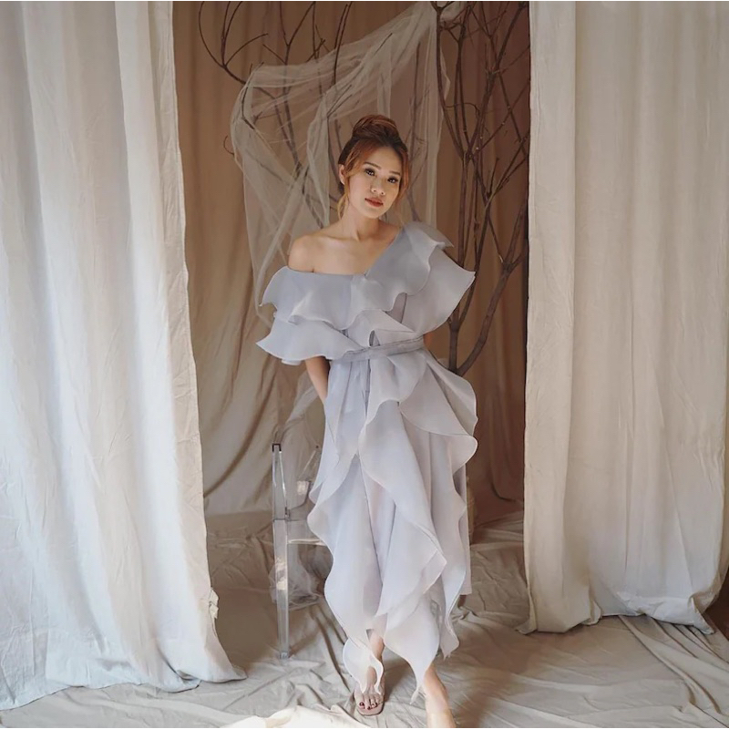NATALYA GOWN - Gaun pesta wanita organza ruffle organdi sabrina off shoulder dress party big size ju