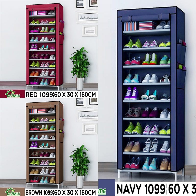 PROMO Rak Sepatu 10 Tingkat + Cover Debu POLOS (9 ruang) Portable Shoes Rack Rak Sepatu cm 60 X 160 Susun Rakitan / Shoes Rack with Dust Cover