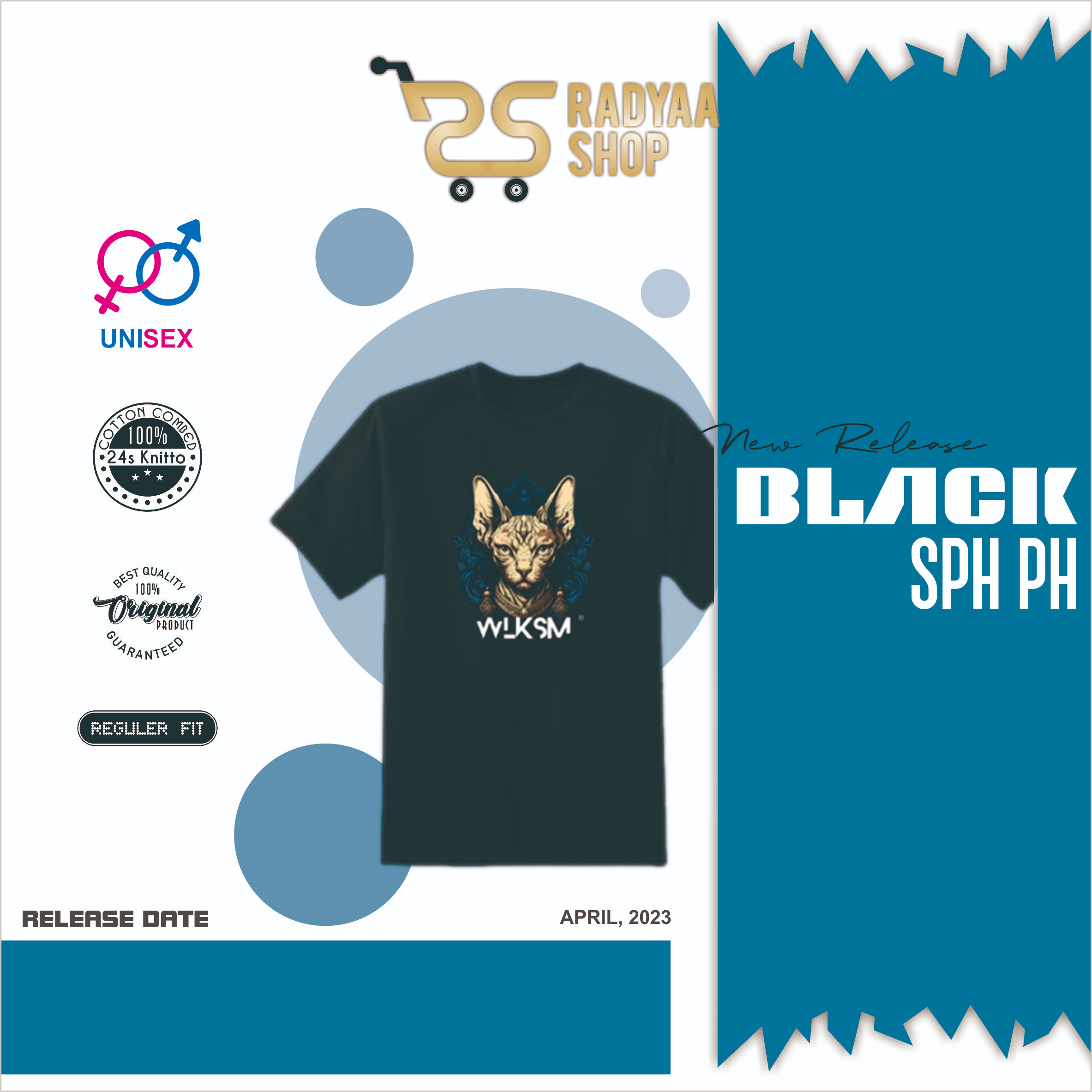 t shirt unisex kaos kucing sphynx hitam - S