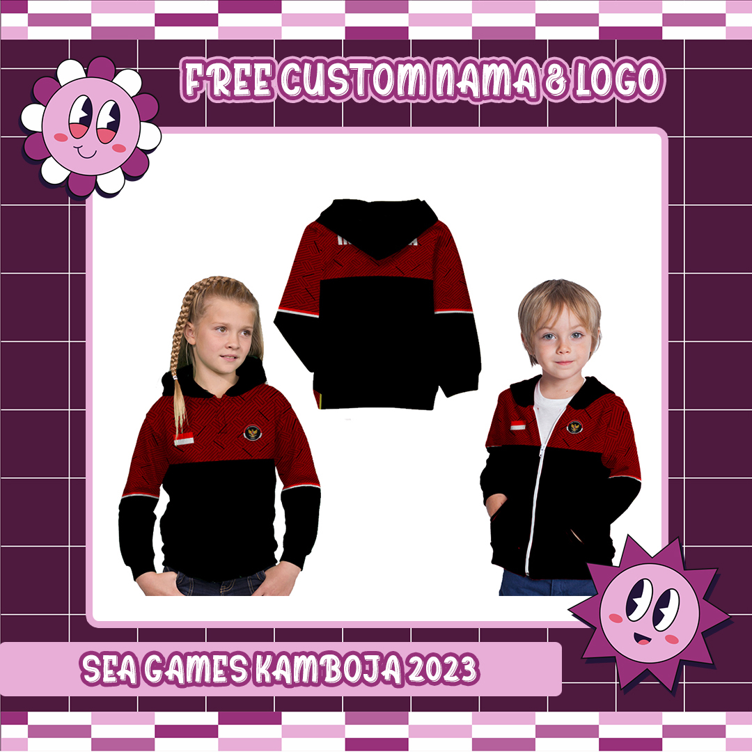 Jaket Hoodie Kids Sea Games Tim Indonesia Kamboja 2023 Full Printing Free Custom Nama ART 02